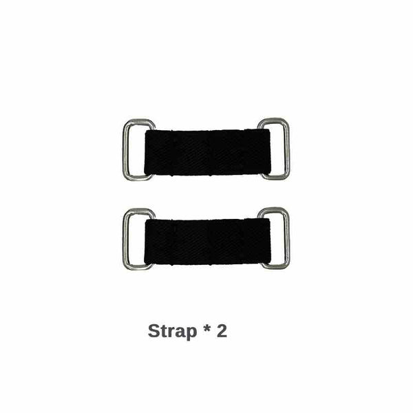 Two black "Straps for Tracker" with metal rectangular rings on both ends, shown horizontally and labeled "Strap * 2" on a white background—compatible with Aorkuler GPS tracker or other dog GPS trackers.